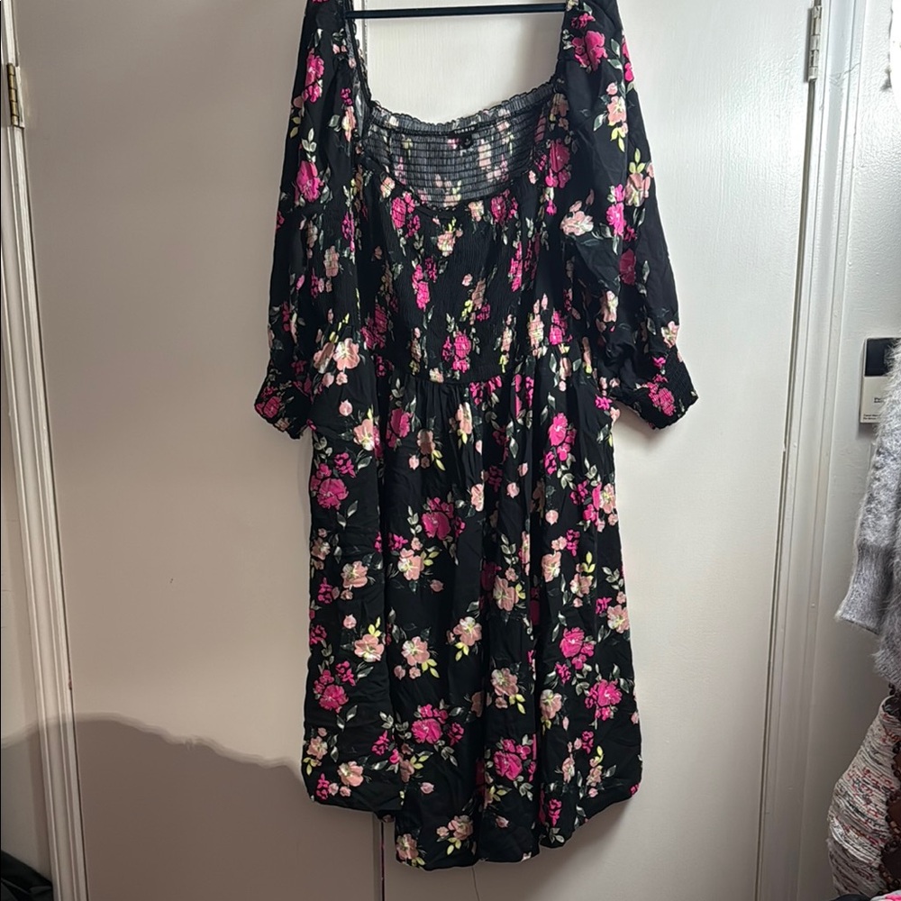 torrid Black Midi Dress with Pink and Cream Floral Print